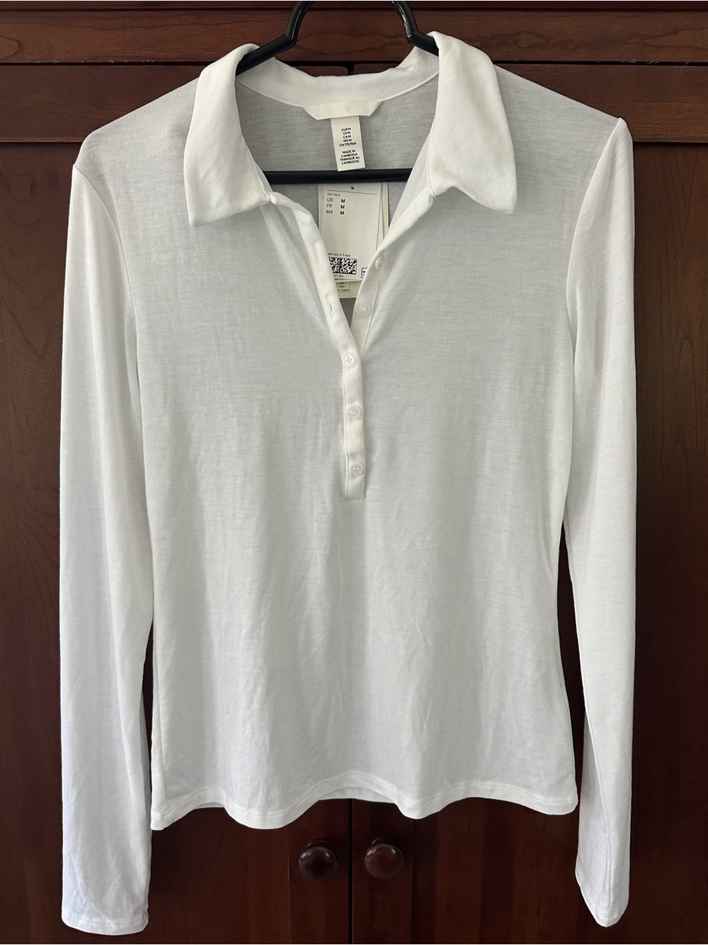 H&M White Long-Sleeve Polo Shirt